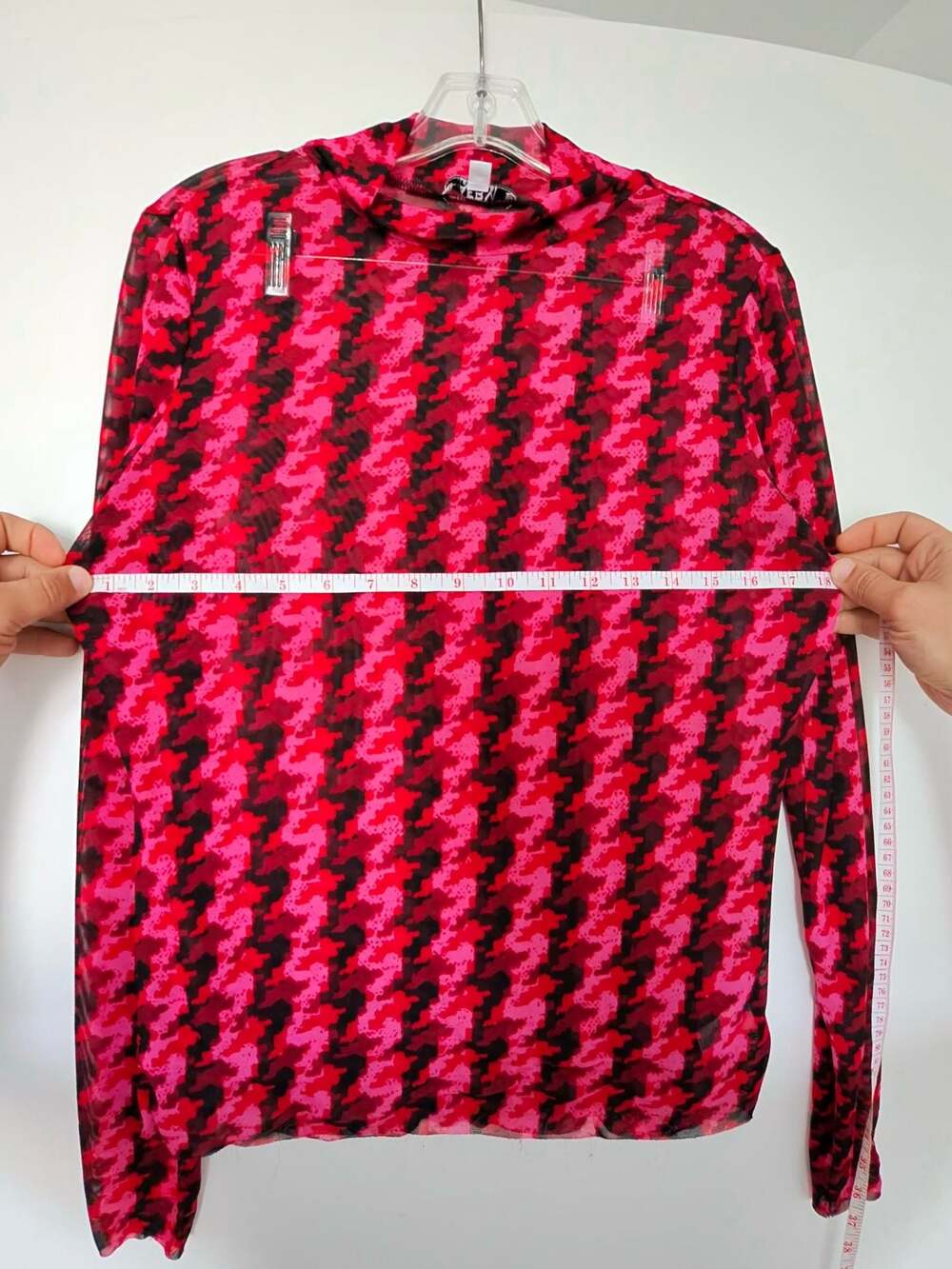 AFRM Los Angeles Pink and Black Houndstooth Mesh Long Sleeve Mock Neck Top XL - Picture 6 of 9